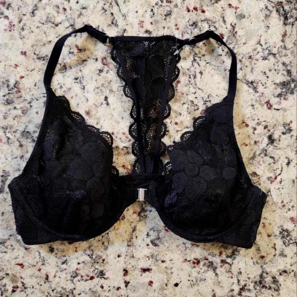 NWT Happy Coral black Lace Racerback Bra 34C